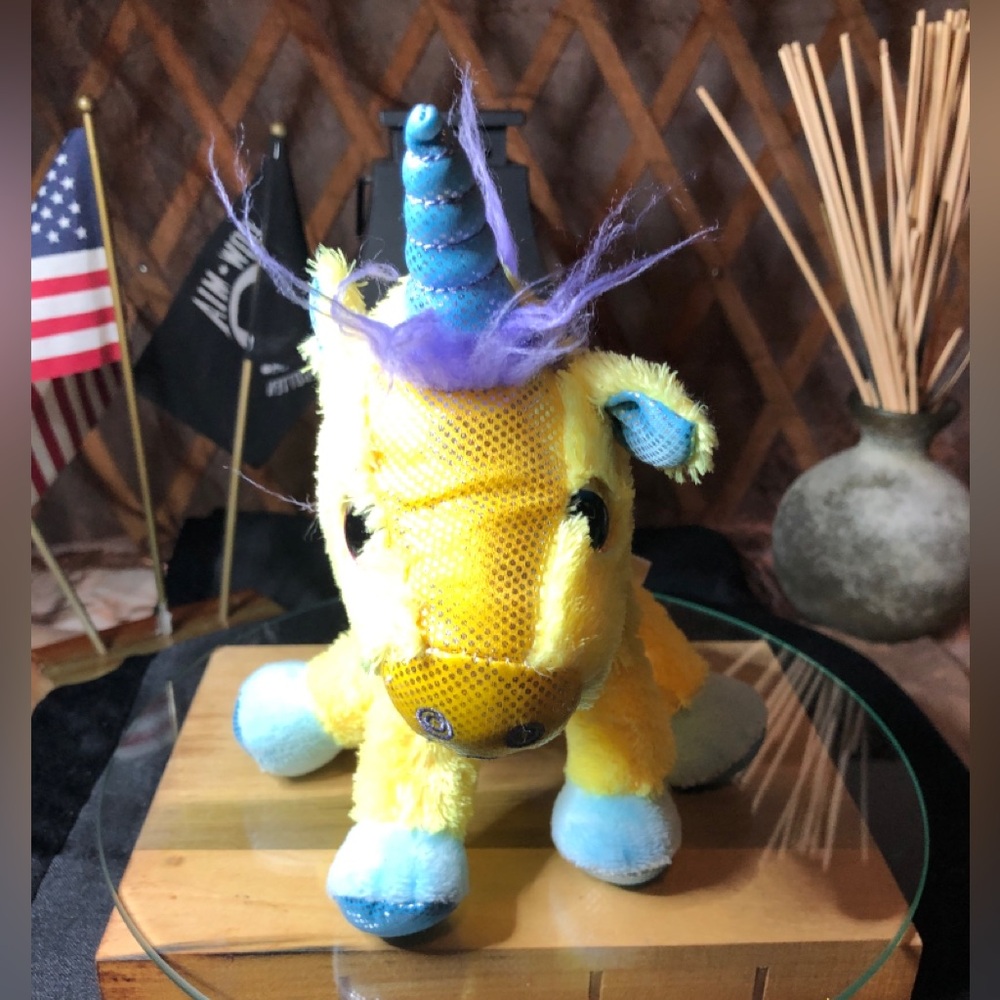 Yellow and Blue Plush Unicorn Toy